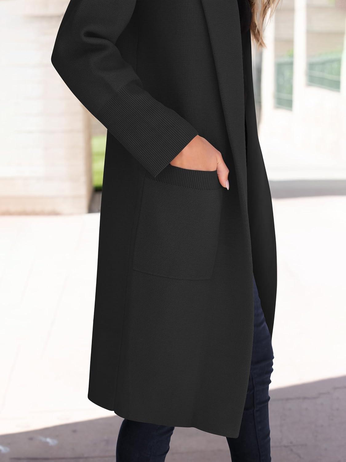 imageANRABESS Womens Cardigan Sweater 2025 Fall Outfits Knitted Lapel Long Coats CoatigansBlack