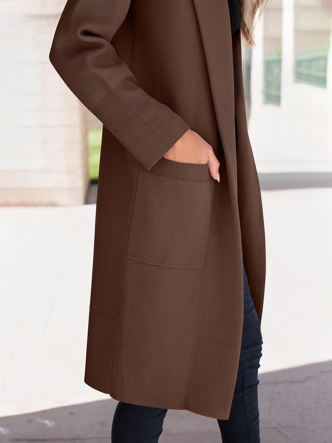 imageANRABESS Womens Cardigan Sweater 2025 Fall Outfits Knitted Lapel Long Coats CoatigansCoffee