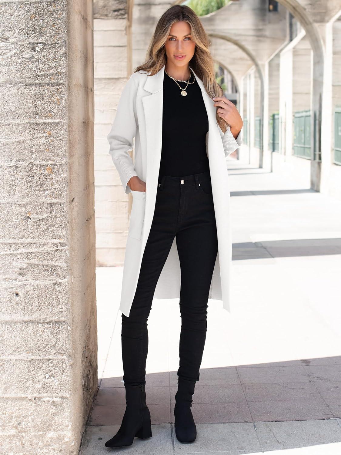 imageANRABESS Womens Cardigan Sweater 2025 Fall Outfits Knitted Lapel Long Coats CoatigansCream White