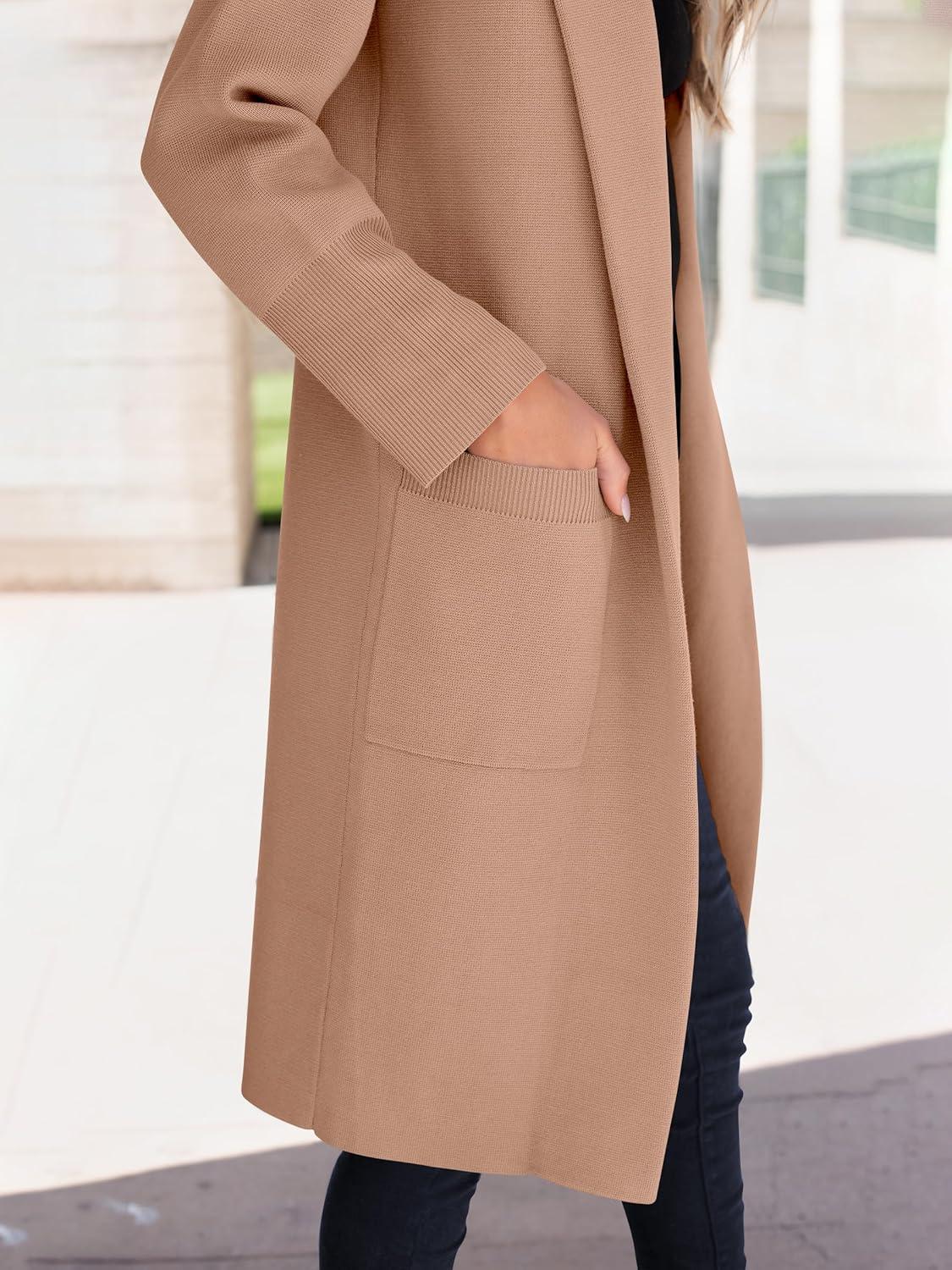 imageANRABESS Womens Cardigan Sweater 2025 Fall Outfits Knitted Lapel Long Coats CoatigansKhaki