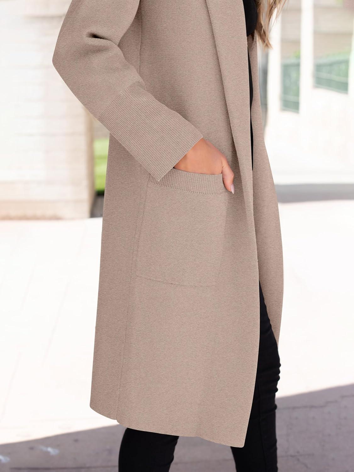 imageANRABESS Womens Cardigan Sweater 2025 Fall Outfits Knitted Lapel Long Coats CoatigansLight Khaki