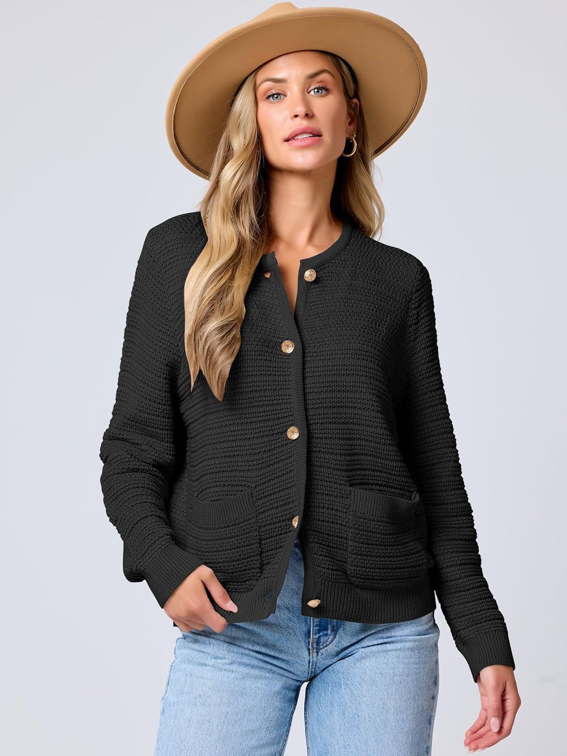 imageANRABESS Womens Cardigan Sweater Long Sleeve Button Down Lady Tweed Knit Jackets 2025 Fall OutfitsBlack