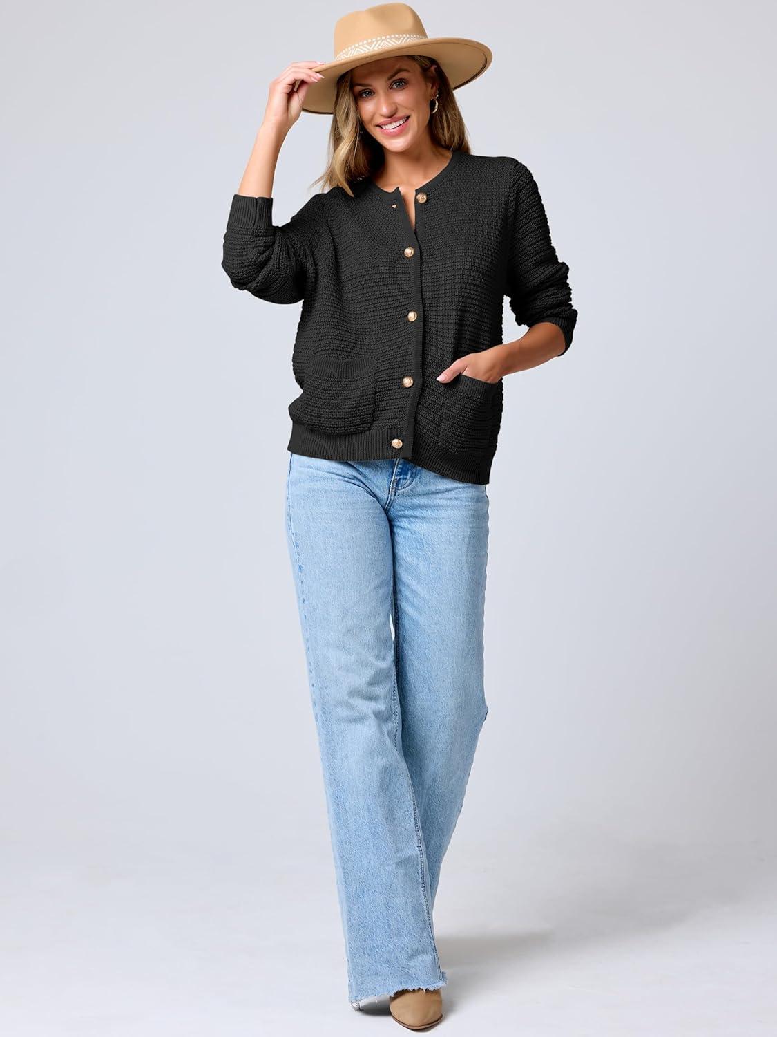 imageANRABESS Womens Cardigan Sweater Long Sleeve Button Down Lady Tweed Knit Jackets 2025 Fall OutfitsBlack