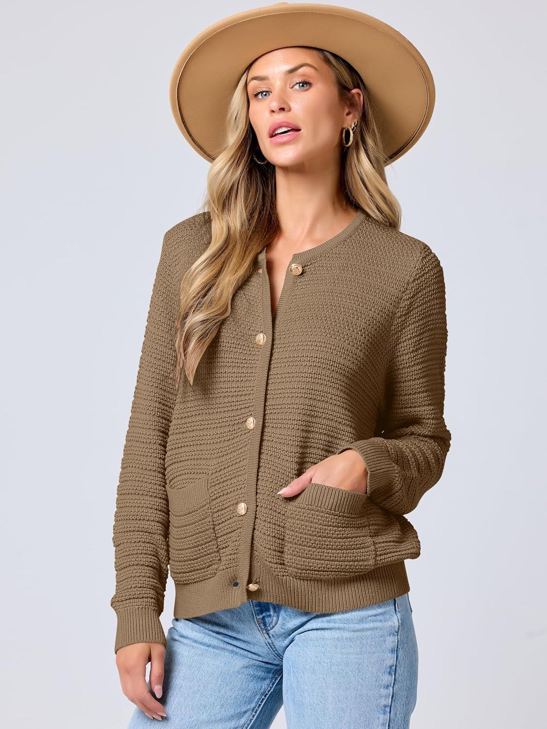 imageANRABESS Womens Cardigan Sweater Long Sleeve Button Down Lady Tweed Knit Jackets 2025 Fall OutfitsDeep Khaki