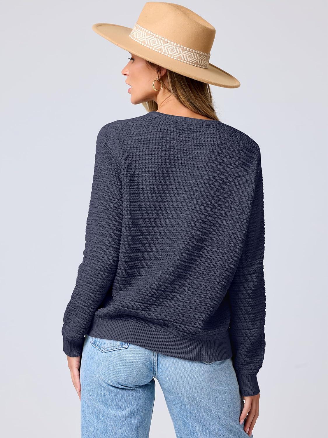 imageANRABESS Womens Cardigan Sweater Long Sleeve Button Down Lady Tweed Knit Jackets 2025 Fall OutfitsNavy Blue