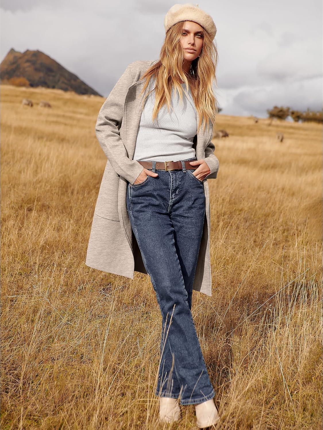 imageANRABESS Womens Cardigan Sweater Open Front Knit Long Coatigan Dressy Casual Jacket Coat 2025 Fall Outfits Classy ClothesApricort