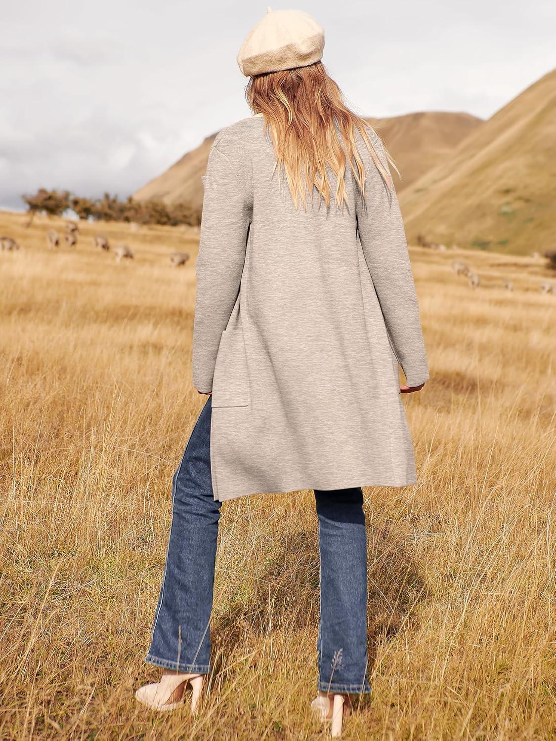 imageANRABESS Womens Cardigan Sweater Open Front Knit Long Coatigan Dressy Casual Jacket Coat 2025 Fall Outfits Classy ClothesApricort