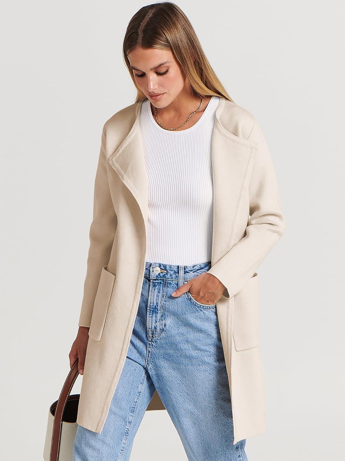 imageANRABESS Womens Cardigan Sweater Open Front Knit Long Coatigan Dressy Casual Jacket Coat 2025 Fall Outfits Classy ClothesBeige