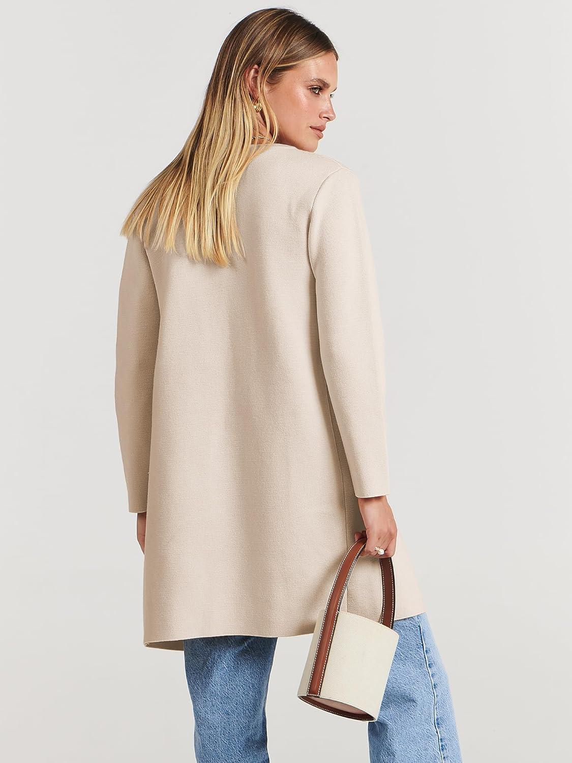 imageANRABESS Womens Cardigan Sweater Open Front Knit Long Coatigan Dressy Casual Jacket Coat 2025 Fall Outfits Classy ClothesBeige