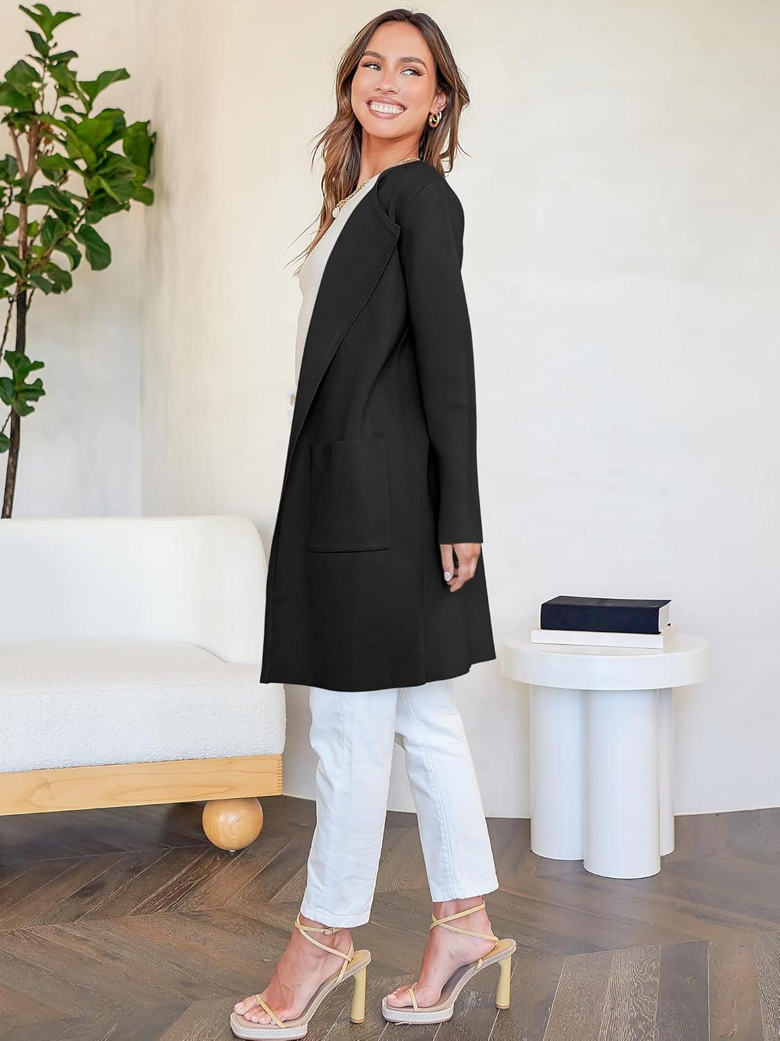 imageANRABESS Womens Cardigan Sweater Open Front Knit Long Coatigan Dressy Casual Jacket Coat 2025 Fall Outfits Classy ClothesBlack