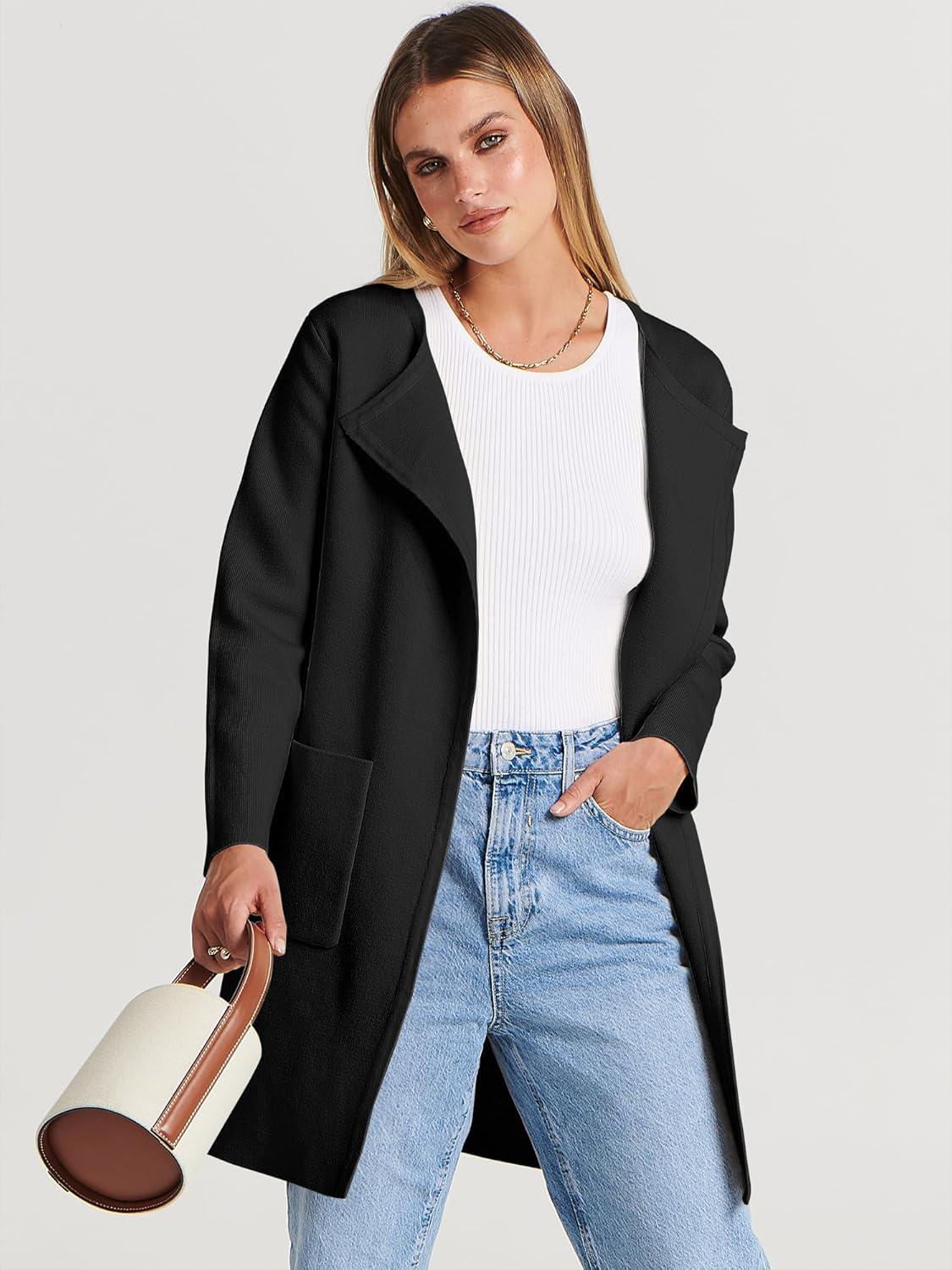 imageANRABESS Womens Cardigan Sweater Open Front Knit Long Coatigan Dressy Casual Jacket Coat 2025 Fall Outfits Classy ClothesBlack