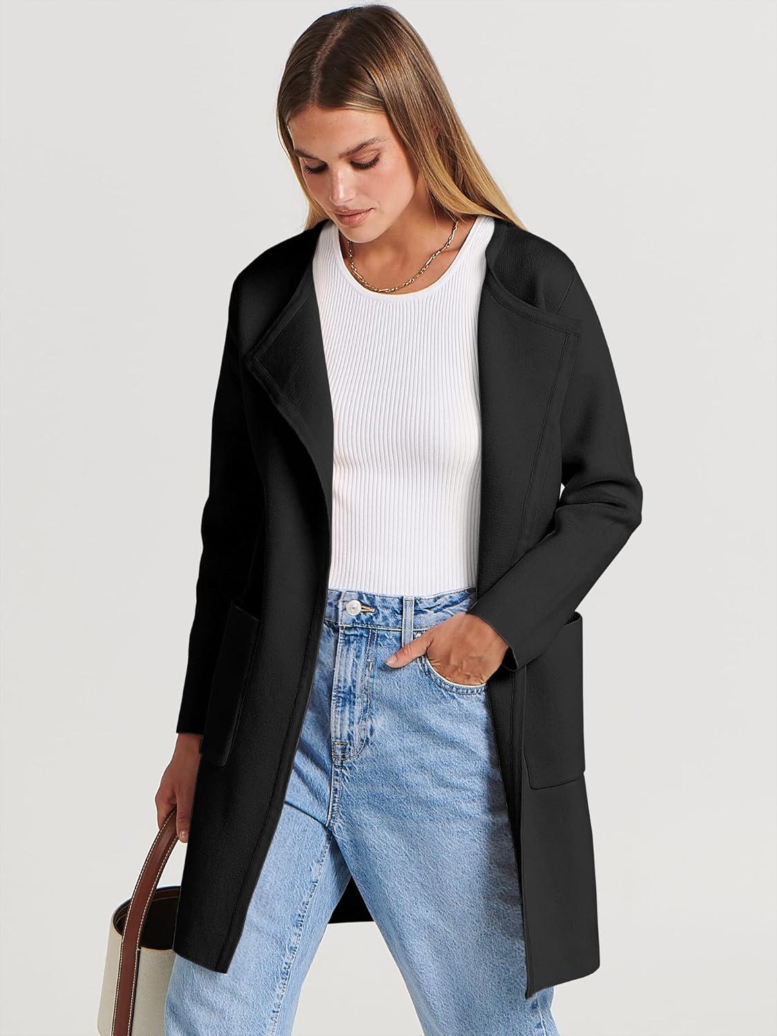 imageANRABESS Womens Cardigan Sweater Open Front Knit Long Coatigan Dressy Casual Jacket Coat 2025 Fall Outfits Classy ClothesBlack