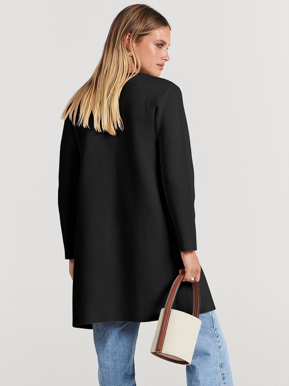 imageANRABESS Womens Cardigan Sweater Open Front Knit Long Coatigan Dressy Casual Jacket Coat 2025 Fall Outfits Classy ClothesBlack