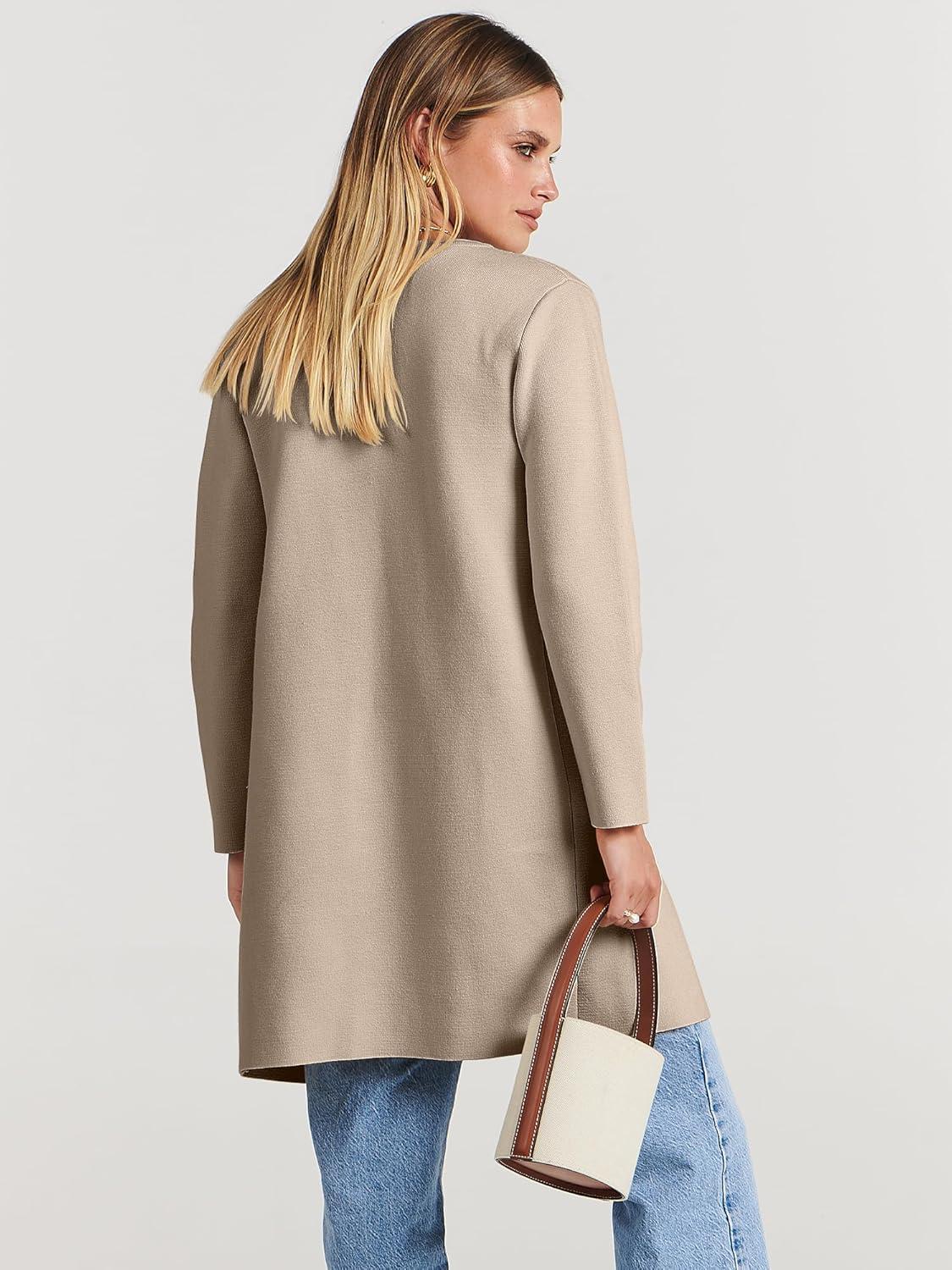 imageANRABESS Womens Cardigan Sweater Open Front Knit Long Coatigan Dressy Casual Jacket Coat 2025 Fall Outfits Classy ClothesBright Tan