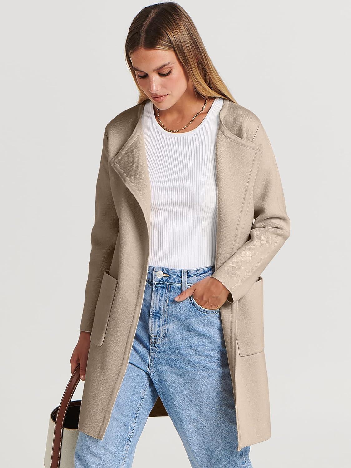 imageANRABESS Womens Cardigan Sweater Open Front Knit Long Coatigan Dressy Casual Jacket Coat 2025 Fall Outfits Classy ClothesBright Tan