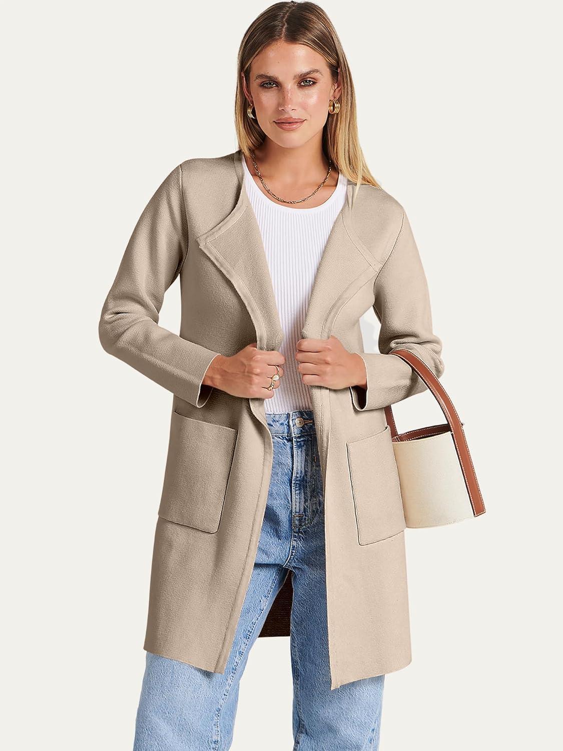 imageANRABESS Womens Cardigan Sweater Open Front Knit Long Coatigan Dressy Casual Jacket Coat 2025 Fall Outfits Classy ClothesBright Tan