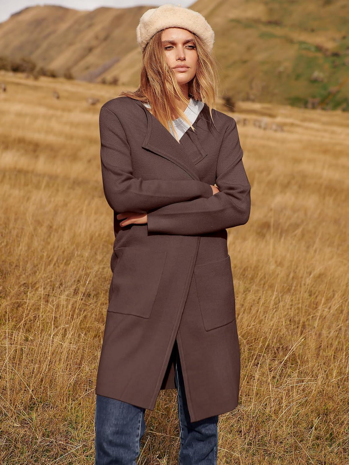 imageANRABESS Womens Cardigan Sweater Open Front Knit Long Coatigan Dressy Casual Jacket Coat 2025 Fall Outfits Classy ClothesBrown