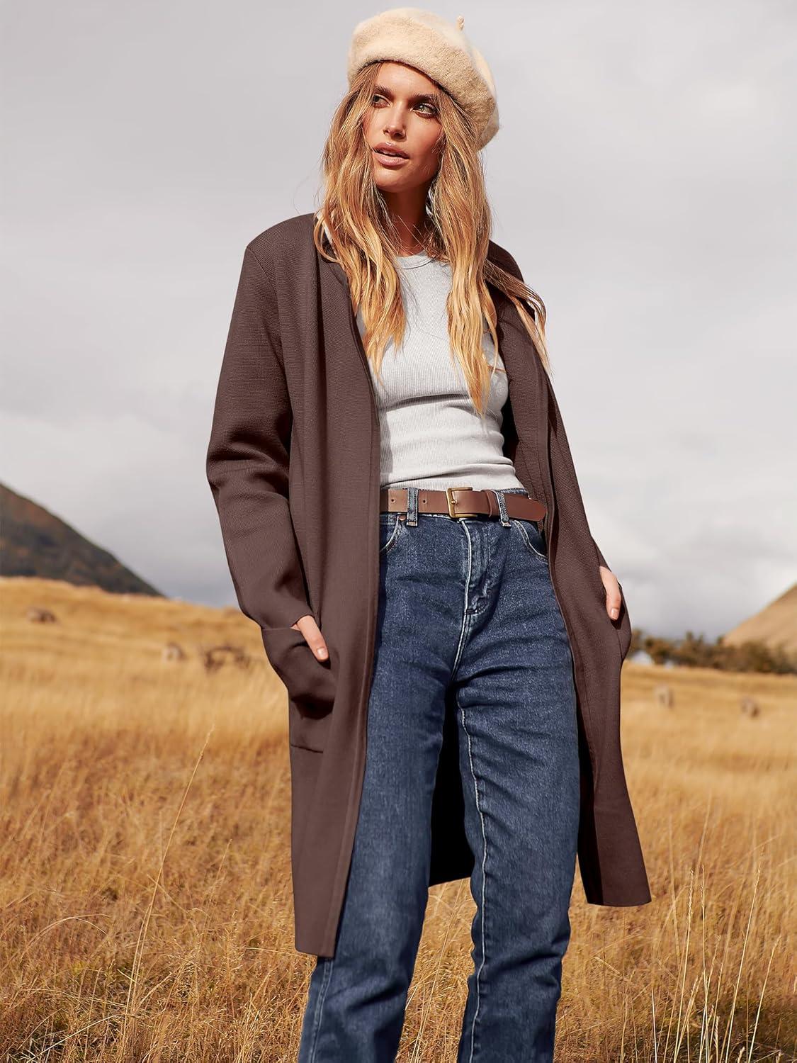 imageANRABESS Womens Cardigan Sweater Open Front Knit Long Coatigan Dressy Casual Jacket Coat 2025 Fall Outfits Classy ClothesBrown