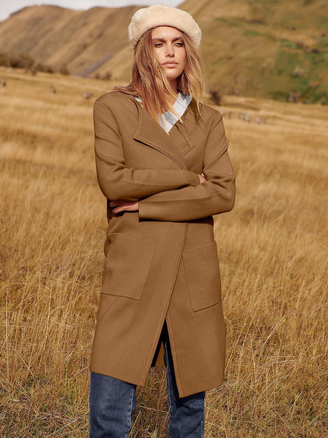 imageANRABESS Womens Cardigan Sweater Open Front Knit Long Coatigan Dressy Casual Jacket Coat 2025 Fall Outfits Classy ClothesCaramel