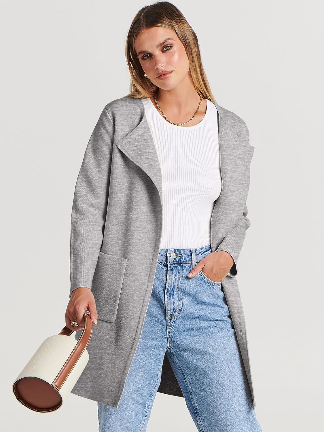 imageANRABESS Womens Cardigan Sweater Open Front Knit Long Coatigan Dressy Casual Jacket Coat 2025 Fall Outfits Classy ClothesGray