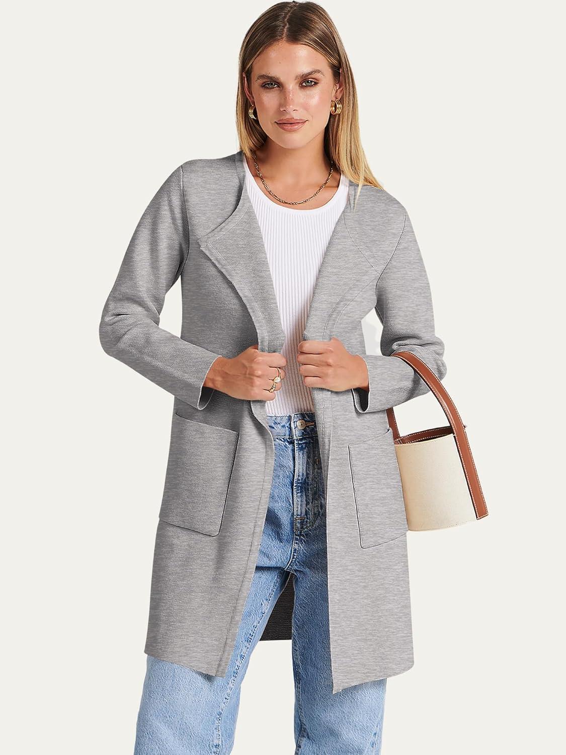 imageANRABESS Womens Cardigan Sweater Open Front Knit Long Coatigan Dressy Casual Jacket Coat 2025 Fall Outfits Classy ClothesGray