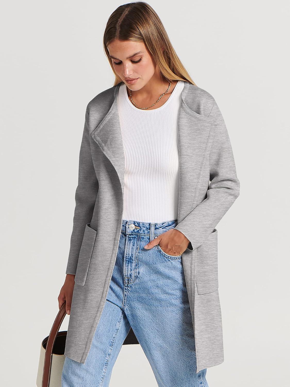 imageANRABESS Womens Cardigan Sweater Open Front Knit Long Coatigan Dressy Casual Jacket Coat 2025 Fall Outfits Classy ClothesGray