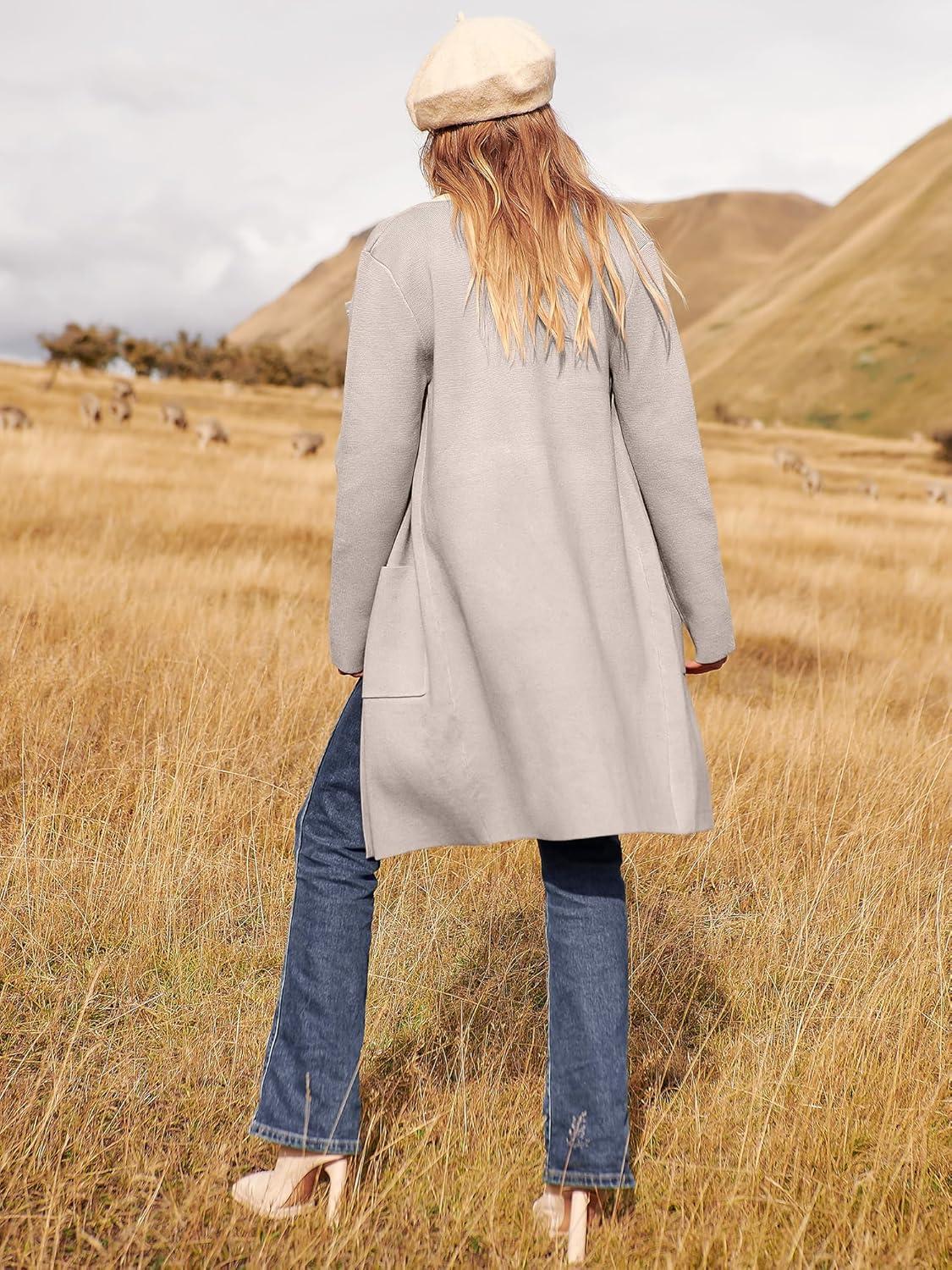 imageANRABESS Womens Cardigan Sweater Open Front Knit Long Coatigan Dressy Casual Jacket Coat 2025 Fall Outfits Classy ClothesGray Apricort