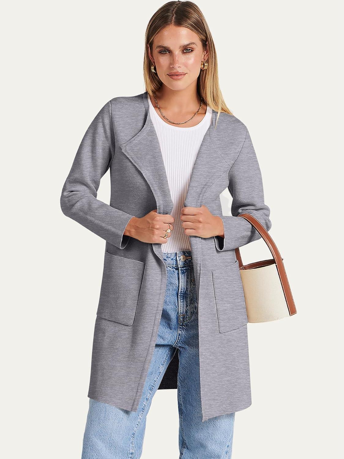 imageANRABESS Womens Cardigan Sweater Open Front Knit Long Coatigan Dressy Casual Jacket Coat 2025 Fall Outfits Classy ClothesGrey