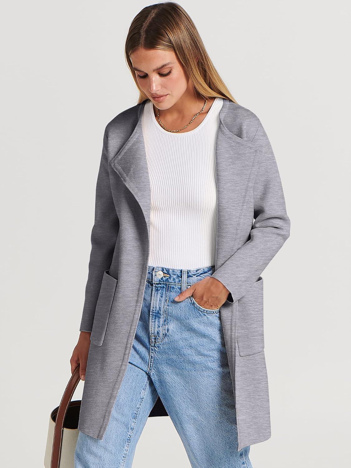 imageANRABESS Womens Cardigan Sweater Open Front Knit Long Coatigan Dressy Casual Jacket Coat 2025 Fall Outfits Classy ClothesGrey