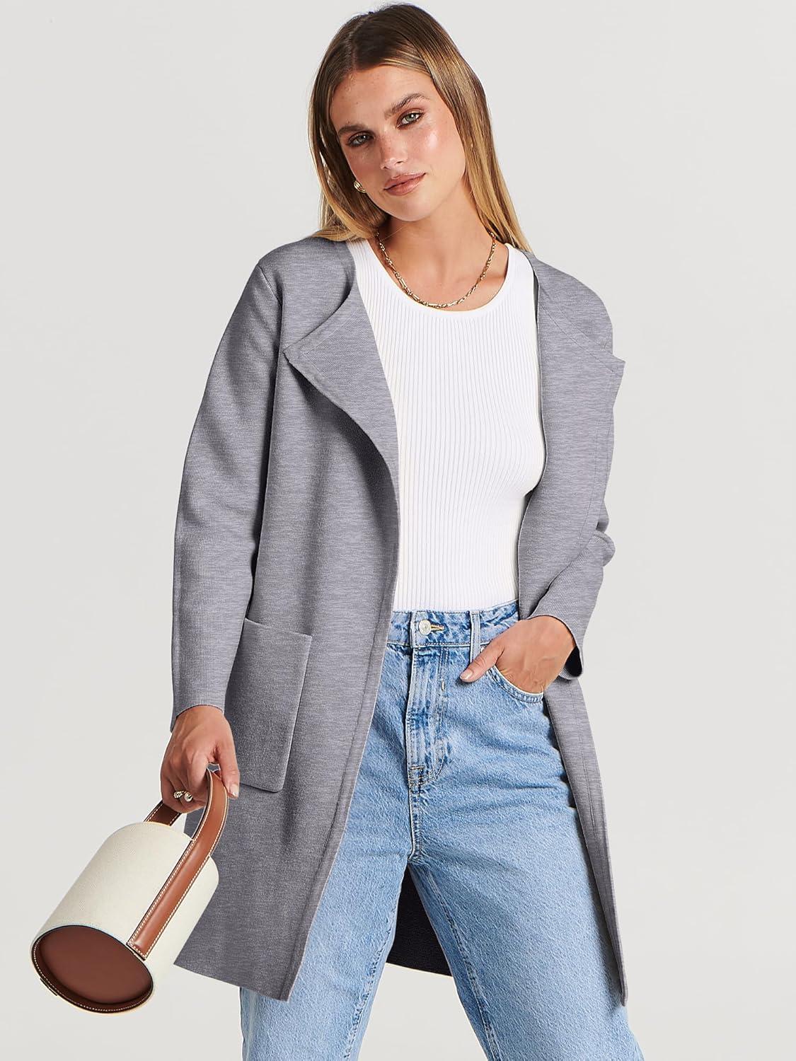 imageANRABESS Womens Cardigan Sweater Open Front Knit Long Coatigan Dressy Casual Jacket Coat 2025 Fall Outfits Classy ClothesGrey