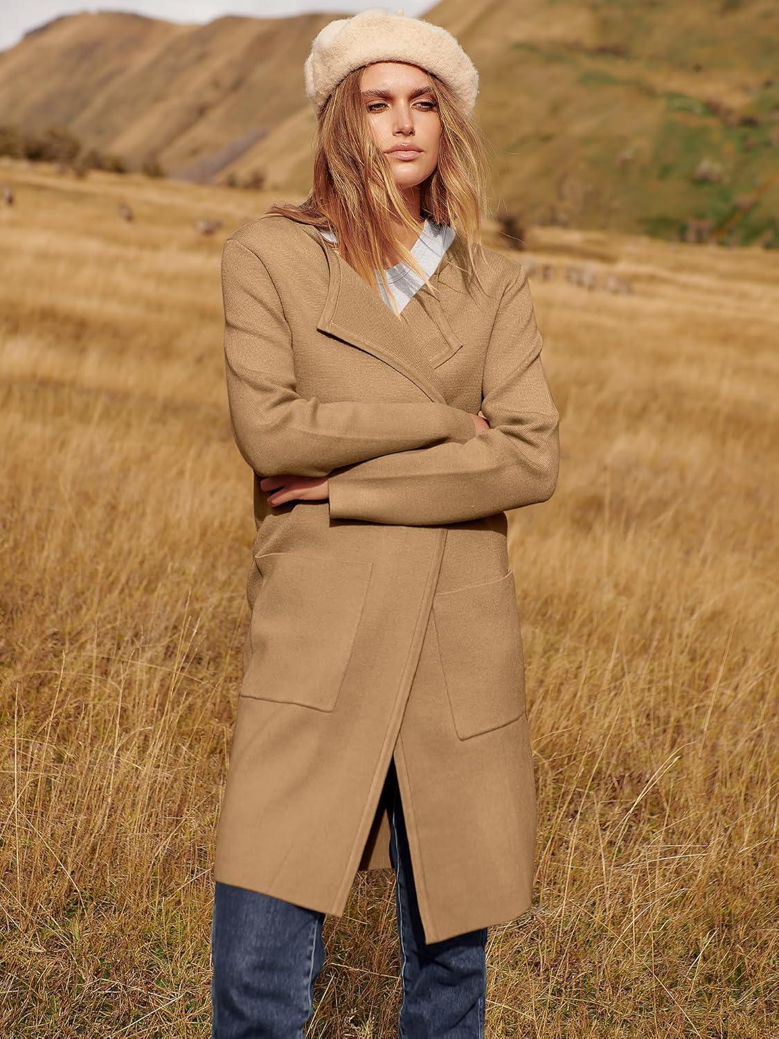 imageANRABESS Womens Cardigan Sweater Open Front Knit Long Coatigan Dressy Casual Jacket Coat 2025 Fall Outfits Classy ClothesLight Brown