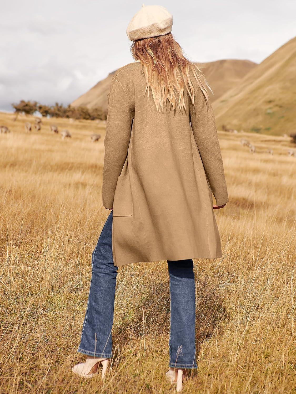 imageANRABESS Womens Cardigan Sweater Open Front Knit Long Coatigan Dressy Casual Jacket Coat 2025 Fall Outfits Classy ClothesLight Brown