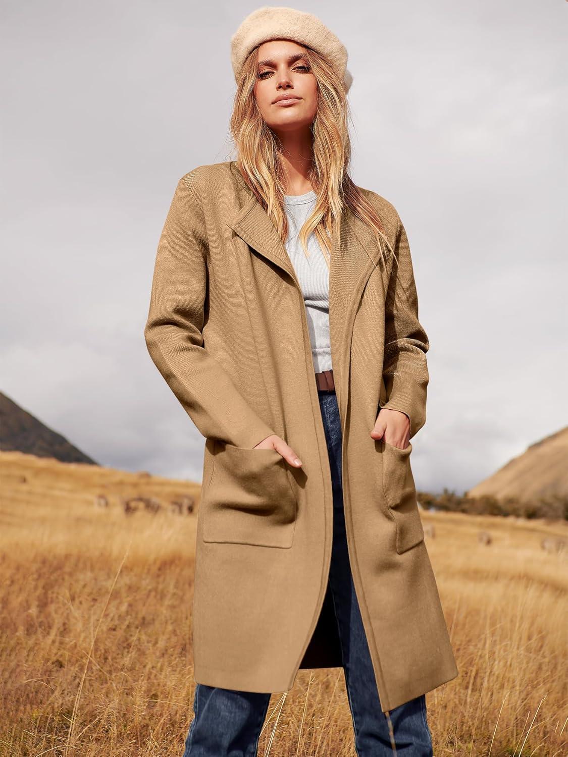 imageANRABESS Womens Cardigan Sweater Open Front Knit Long Coatigan Dressy Casual Jacket Coat 2025 Fall Outfits Classy ClothesLight Brown