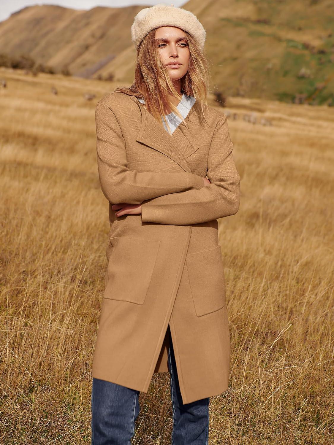 imageANRABESS Womens Cardigan Sweater Open Front Knit Long Coatigan Dressy Casual Jacket Coat 2025 Fall Outfits Classy ClothesLight Brown