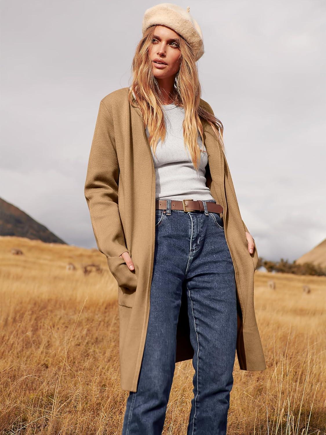 imageANRABESS Womens Cardigan Sweater Open Front Knit Long Coatigan Dressy Casual Jacket Coat 2025 Fall Outfits Classy ClothesLight Brown