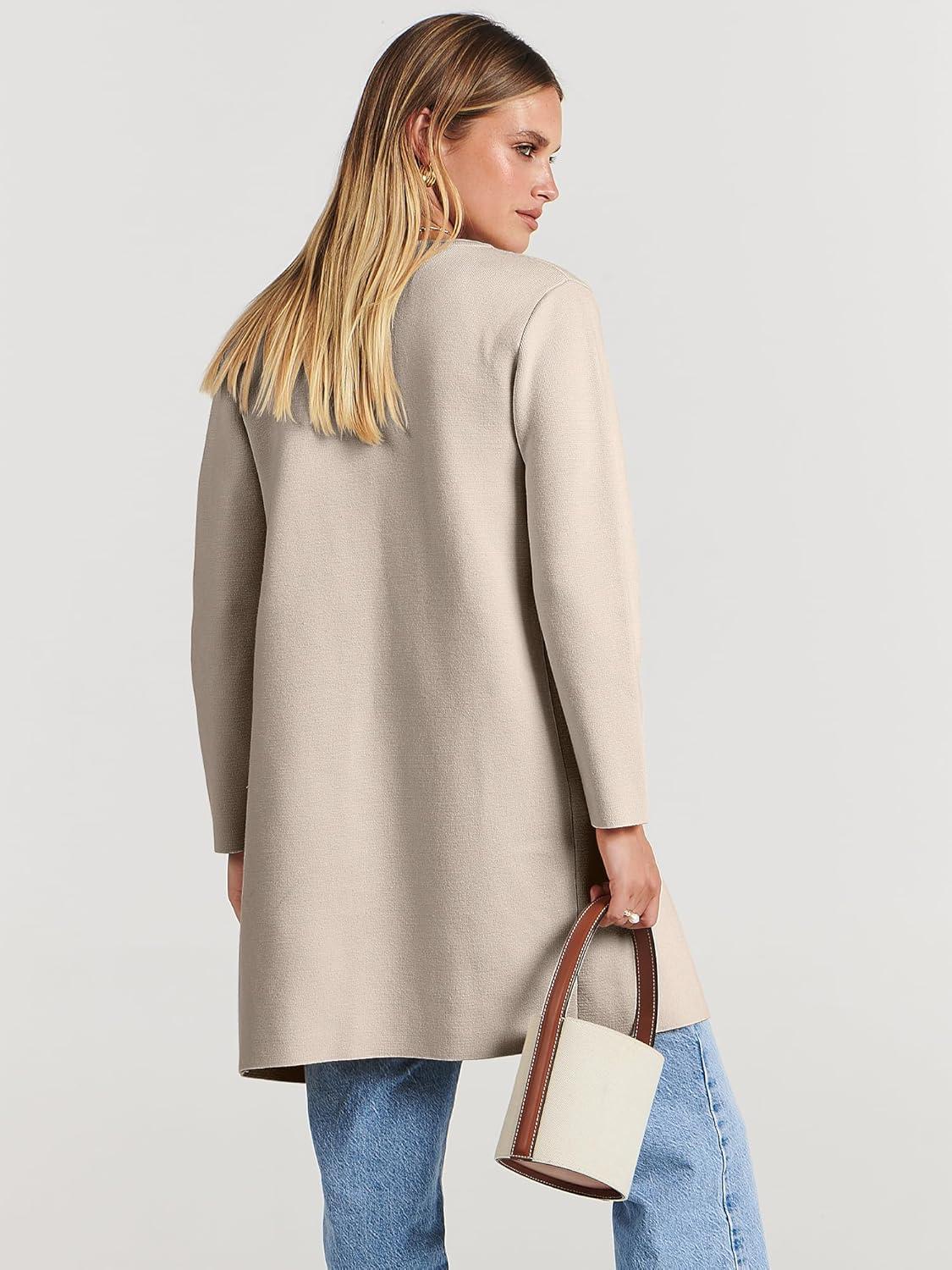 imageANRABESS Womens Cardigan Sweater Open Front Knit Long Coatigan Dressy Casual Jacket Coat 2025 Fall Outfits Classy ClothesLight Khaki