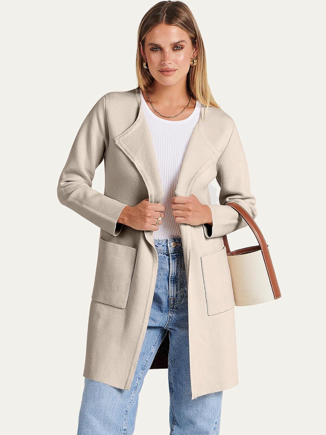 imageANRABESS Womens Cardigan Sweater Open Front Knit Long Coatigan Dressy Casual Jacket Coat 2025 Fall Outfits Classy ClothesLight Khaki