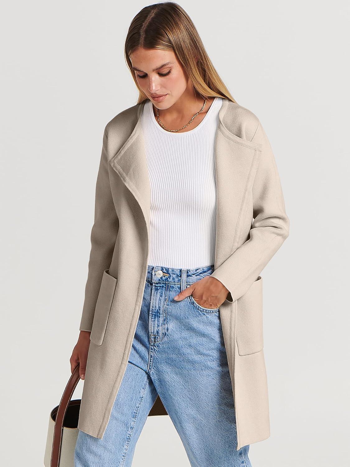 imageANRABESS Womens Cardigan Sweater Open Front Knit Long Coatigan Dressy Casual Jacket Coat 2025 Fall Outfits Classy ClothesLight Khaki