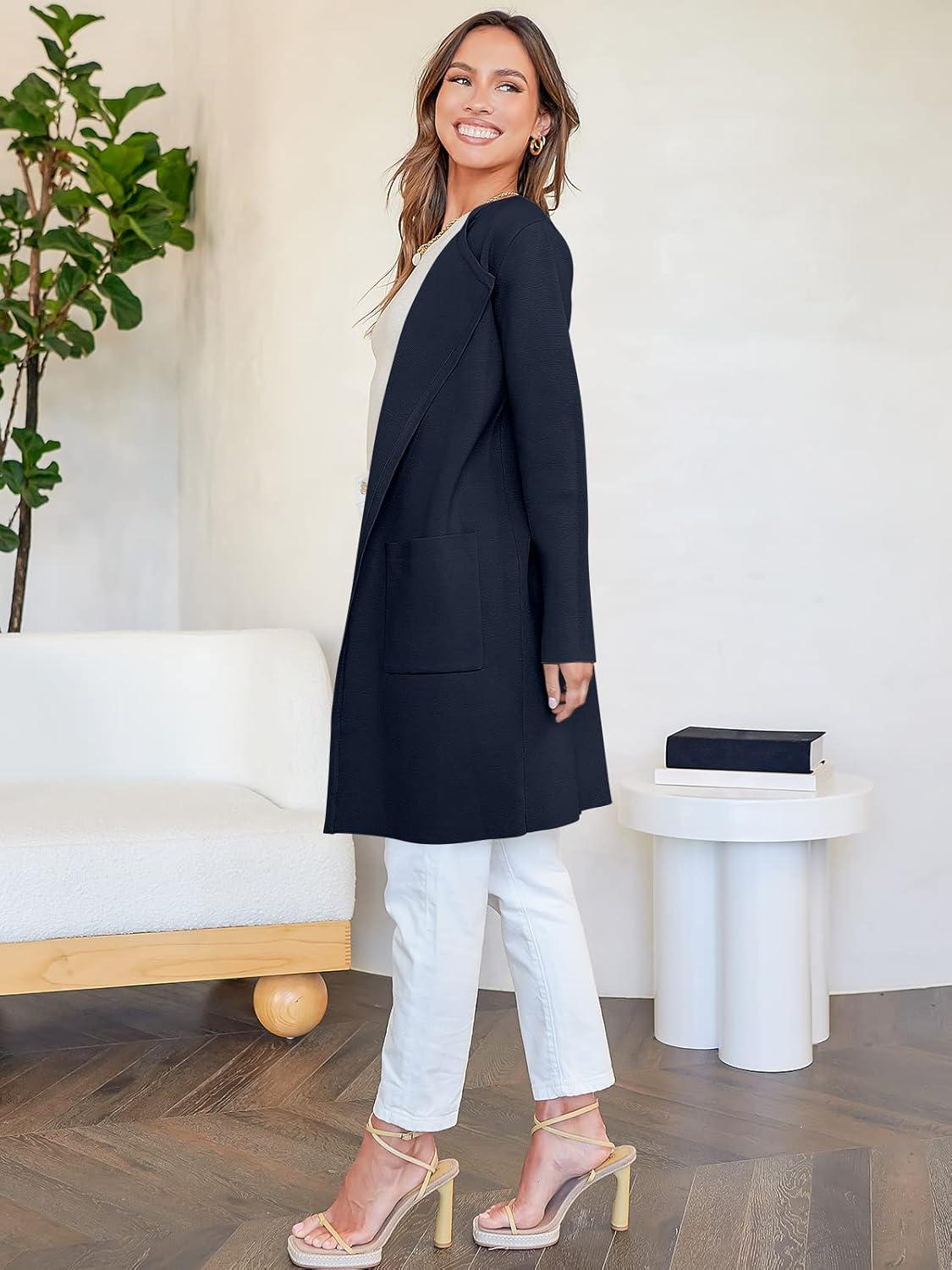 imageANRABESS Womens Cardigan Sweater Open Front Knit Long Coatigan Dressy Casual Jacket Coat 2025 Fall Outfits Classy ClothesNavy Blue