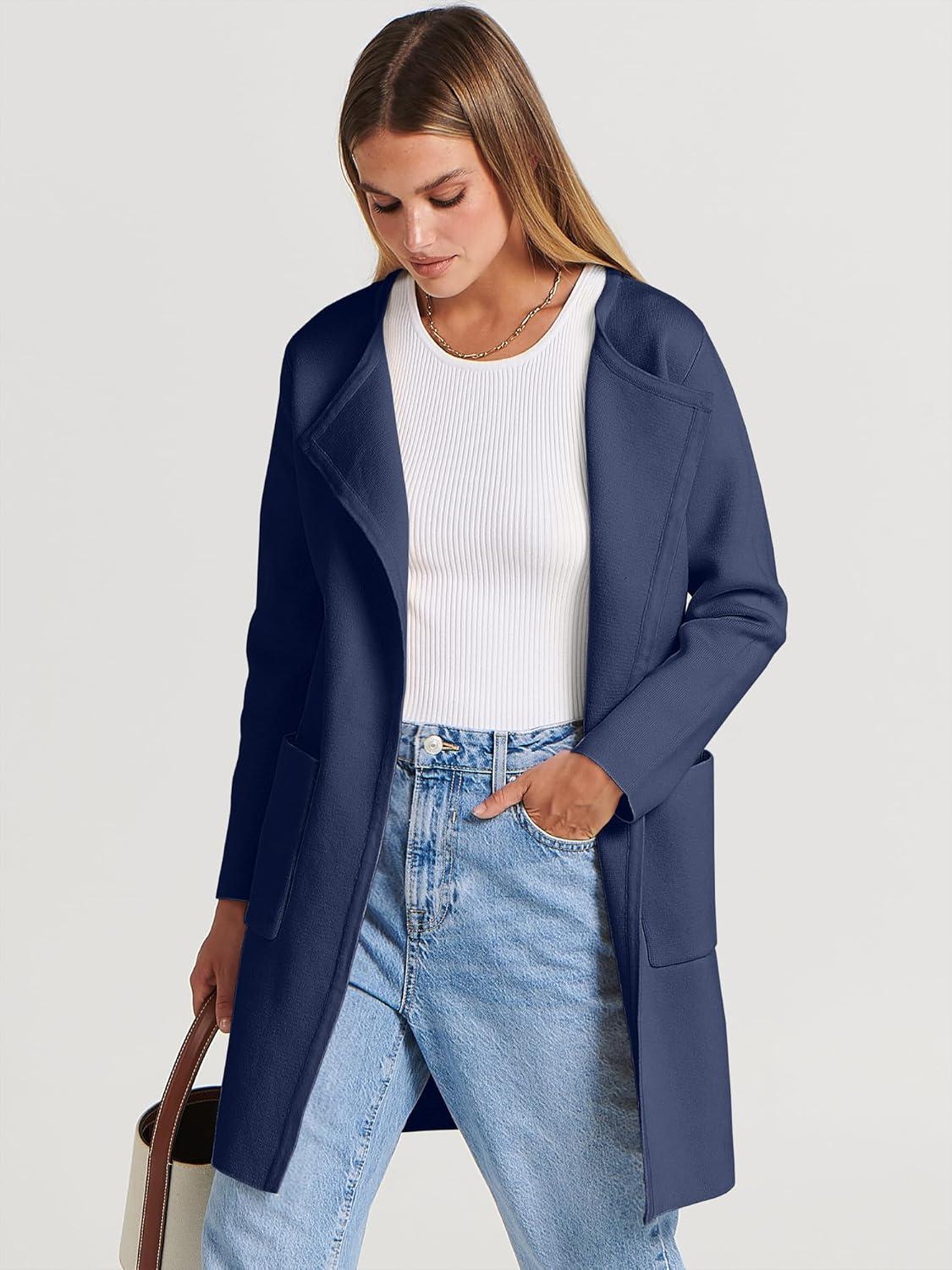 imageANRABESS Womens Cardigan Sweater Open Front Knit Long Coatigan Dressy Casual Jacket Coat 2025 Fall Outfits Classy ClothesNavy Blue