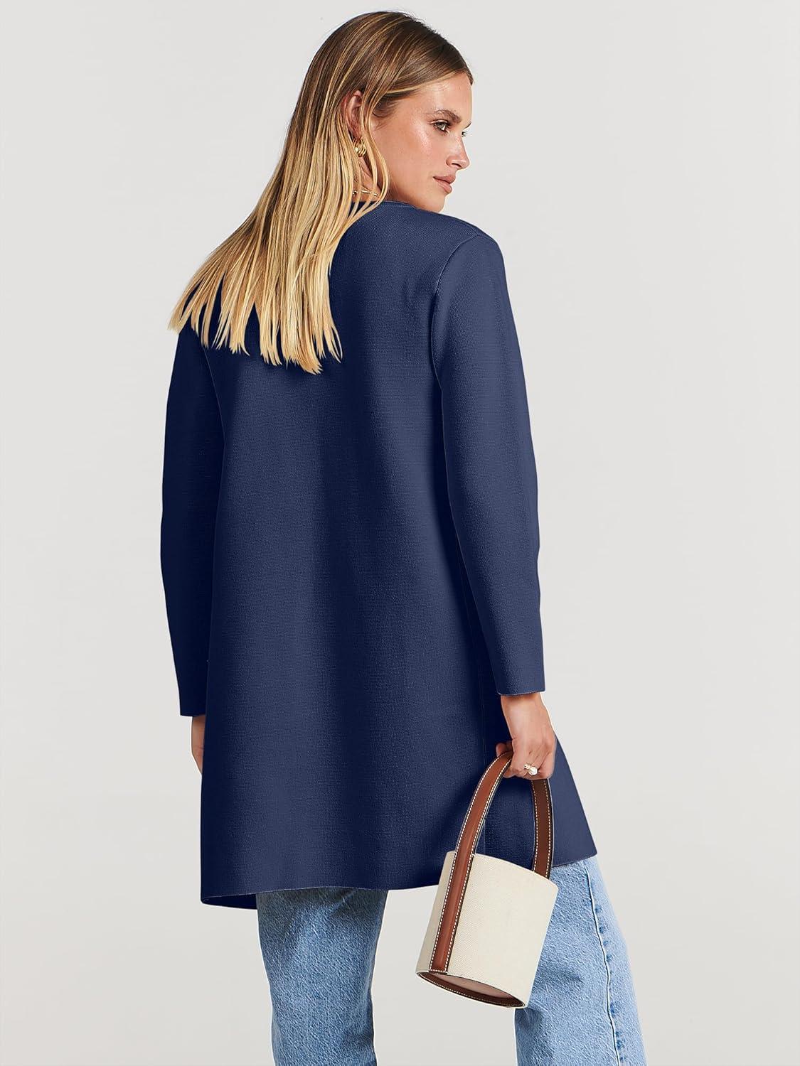 imageANRABESS Womens Cardigan Sweater Open Front Knit Long Coatigan Dressy Casual Jacket Coat 2025 Fall Outfits Classy ClothesNavy Blue