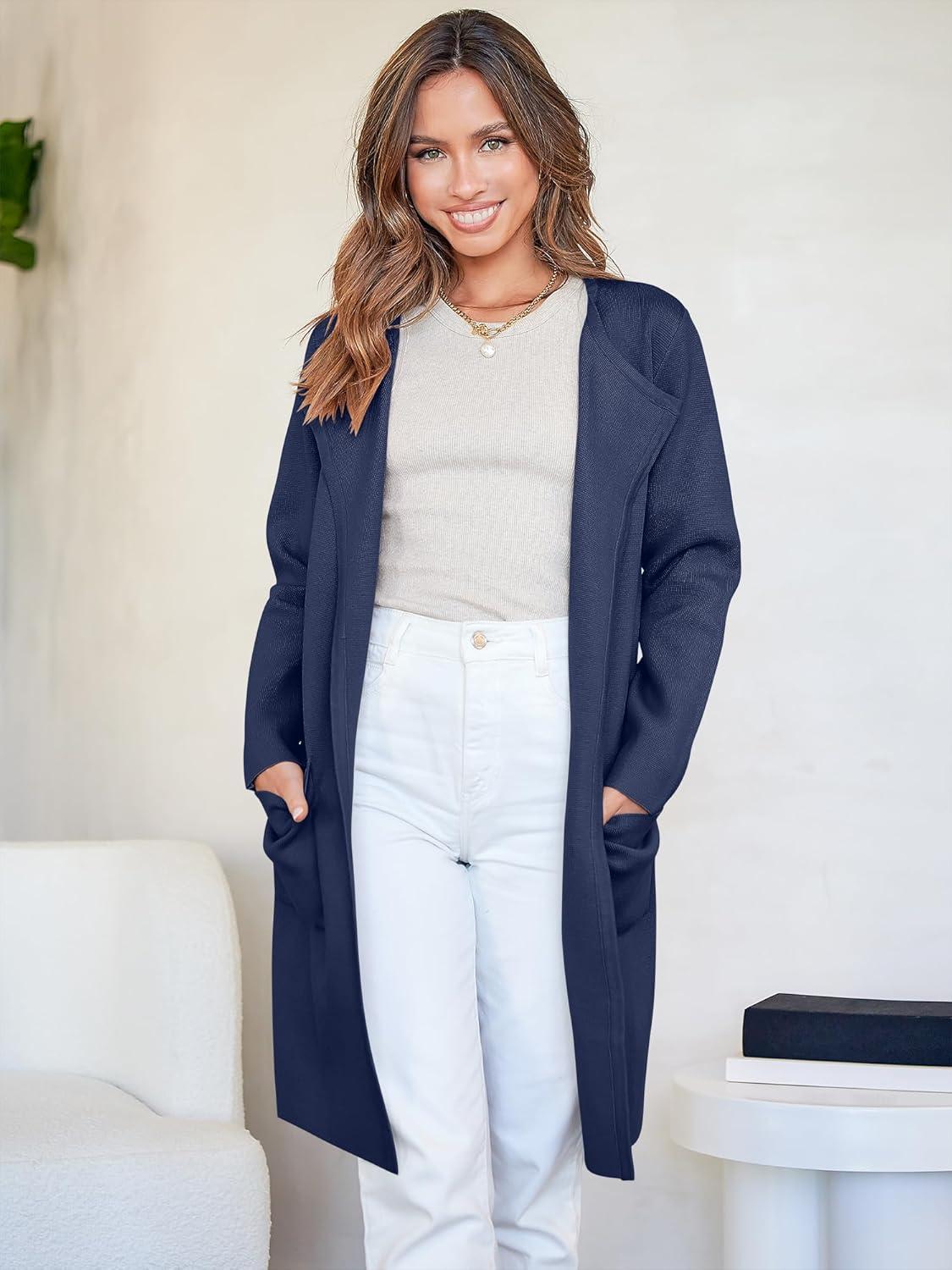 imageANRABESS Womens Cardigan Sweater Open Front Knit Long Coatigan Dressy Casual Jacket Coat 2025 Fall Outfits Classy ClothesNavy Blue