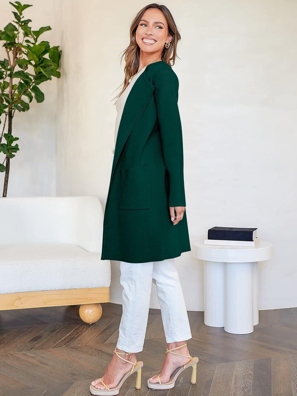 imageANRABESS Womens Cardigan Sweater Open Front Knit Long Coatigan Dressy Casual Jacket Coat 2025 Fall Outfits Classy ClothesOpal Green