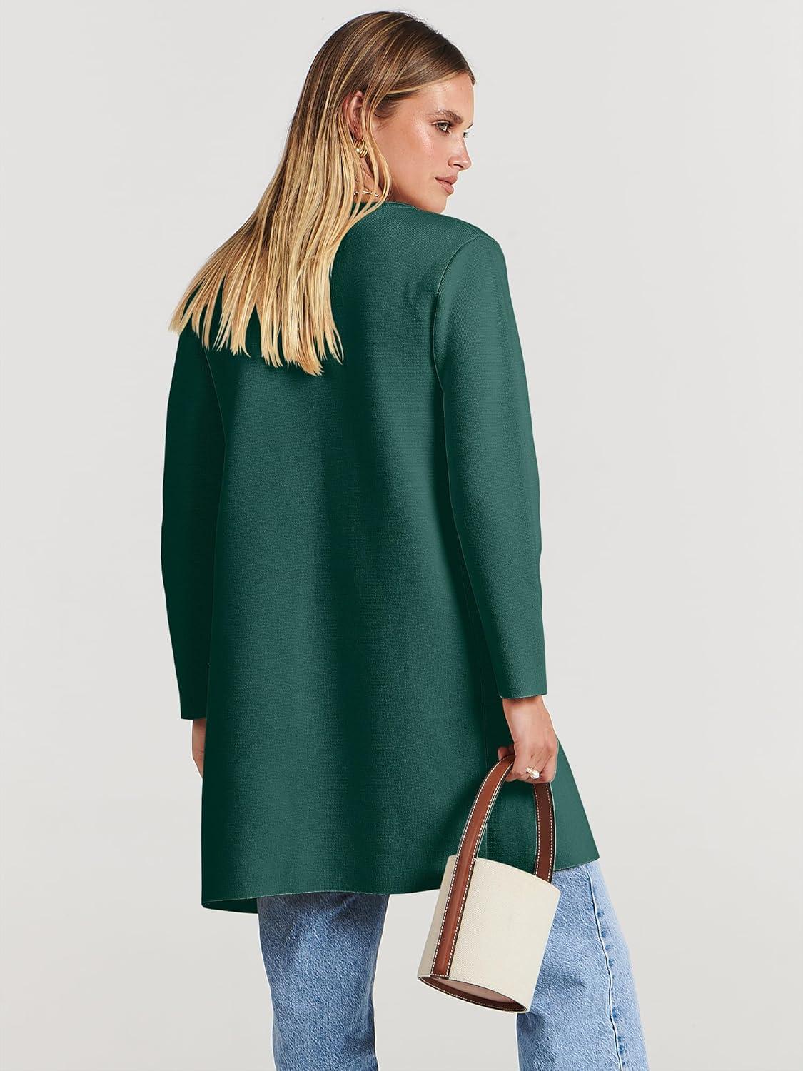 imageANRABESS Womens Cardigan Sweater Open Front Knit Long Coatigan Dressy Casual Jacket Coat 2025 Fall Outfits Classy ClothesOpal Green