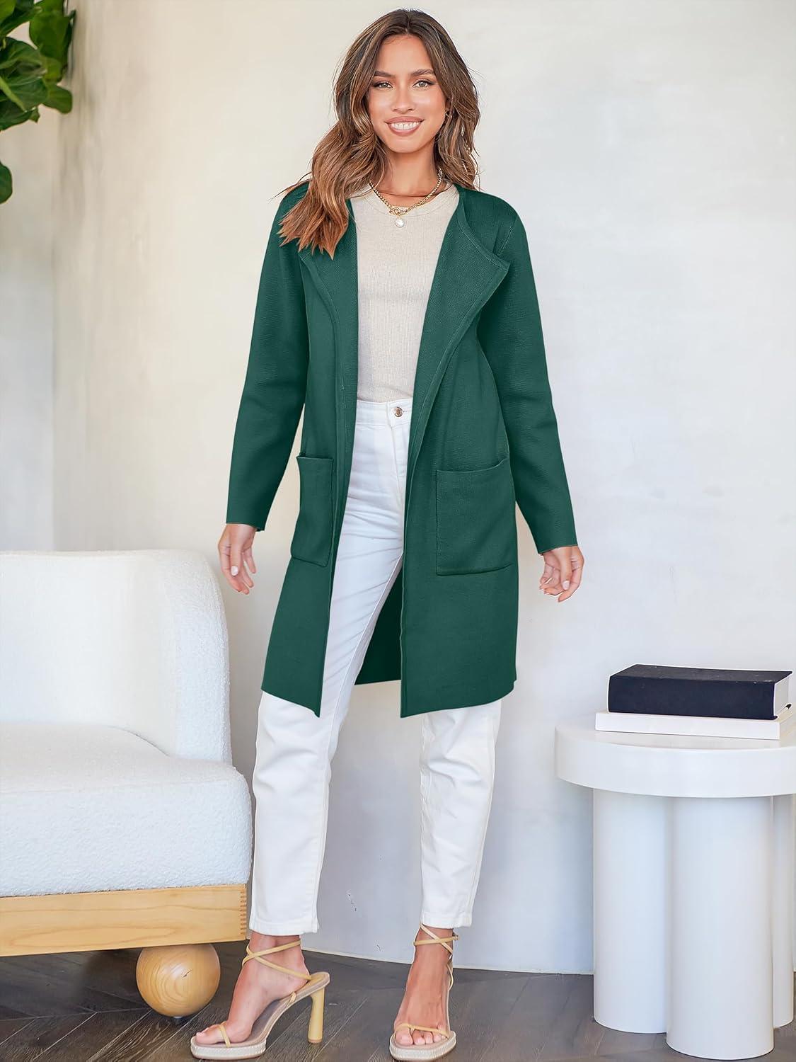 imageANRABESS Womens Cardigan Sweater Open Front Knit Long Coatigan Dressy Casual Jacket Coat 2025 Fall Outfits Classy ClothesOpal Green