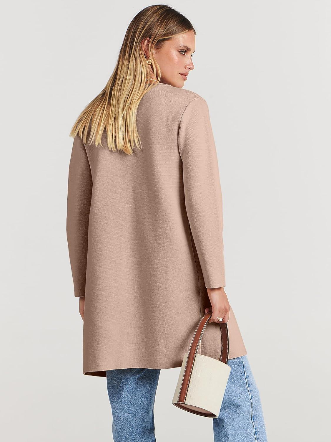 imageANRABESS Womens Cardigan Sweater Open Front Knit Long Coatigan Dressy Casual Jacket Coat 2025 Fall Outfits Classy ClothesPeachy Khaki