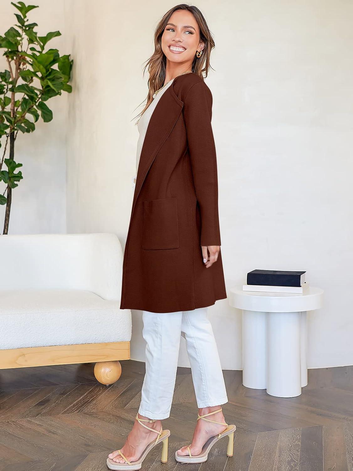 imageANRABESS Womens Cardigan Sweater Open Front Knit Long Coatigan Dressy Casual Jacket Coat 2025 Fall Outfits Classy ClothesRed Brown