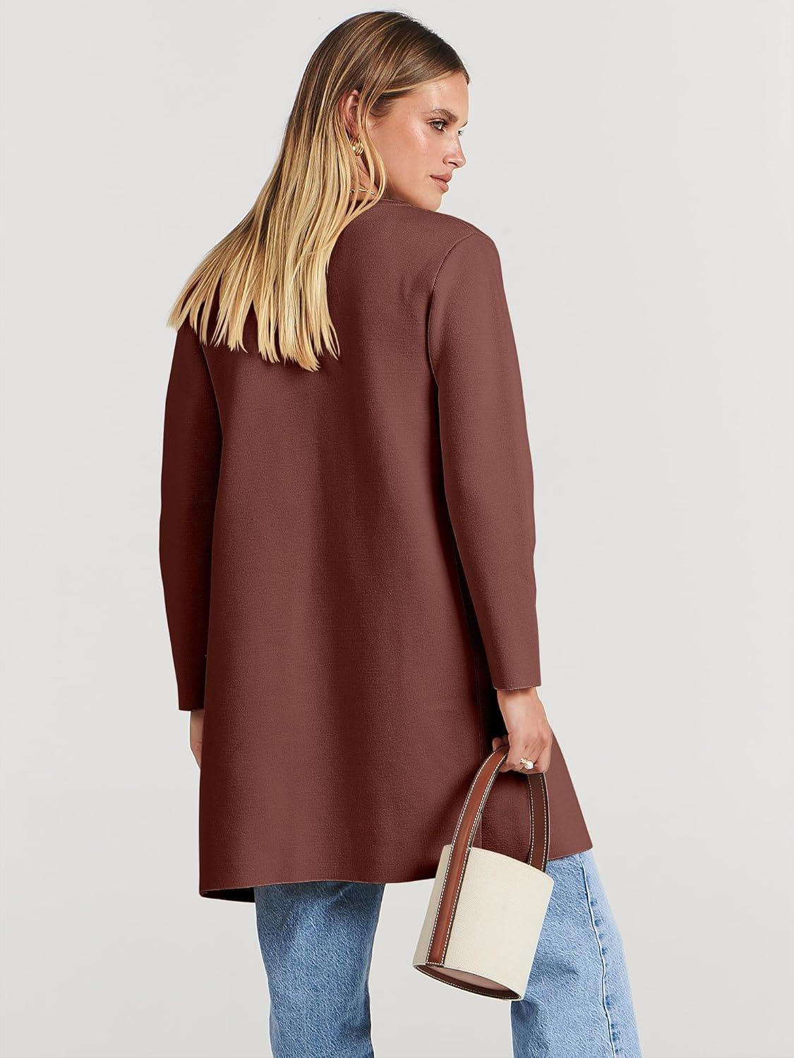 imageANRABESS Womens Cardigan Sweater Open Front Knit Long Coatigan Dressy Casual Jacket Coat 2025 Fall Outfits Classy ClothesRed Brown