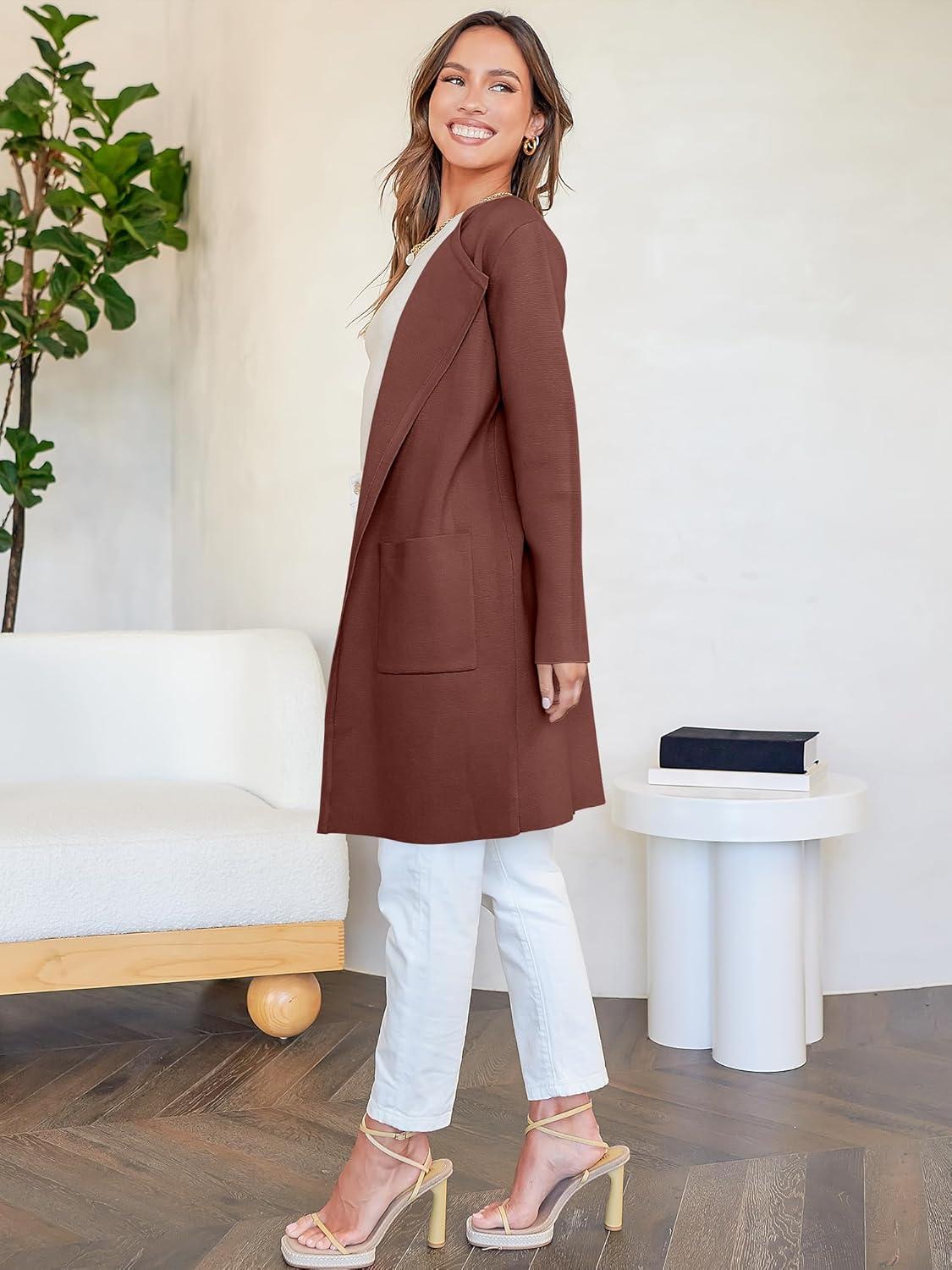 imageANRABESS Womens Cardigan Sweater Open Front Knit Long Coatigan Dressy Casual Jacket Coat 2025 Fall Outfits Classy ClothesRed Brown