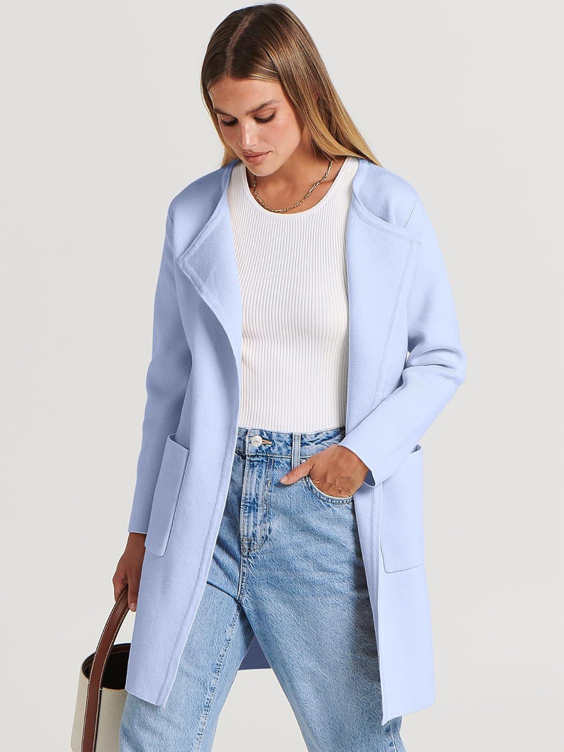 imageANRABESS Womens Cardigan Sweater Open Front Knit Long Coatigan Dressy Casual Jacket Coat 2025 Fall Outfits Classy ClothesSky Blue